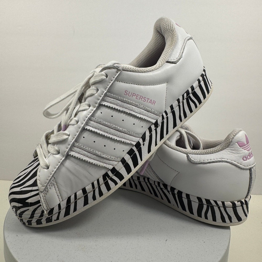 Adidas Superstar Zebra Print White Black Pink Sneakers Casual Women's 8